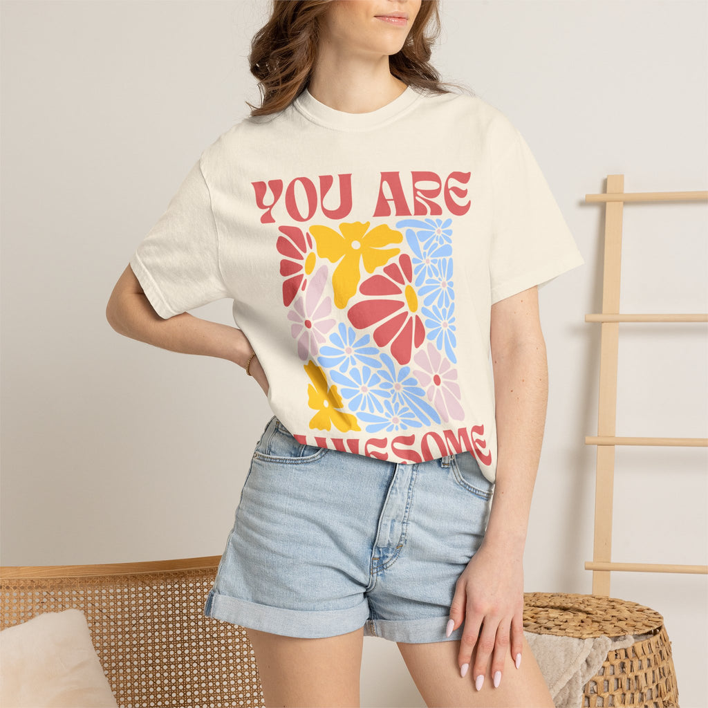 You Are Awesome Floral T-Shirt — Positive Vintage Flower Graphic Tee
