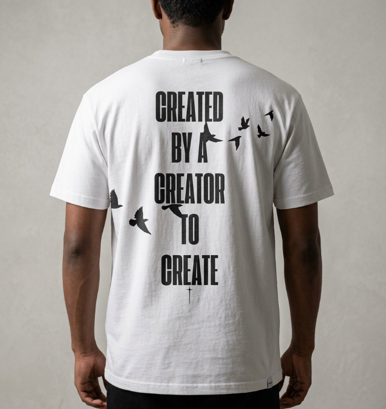 Created by a Creator to Create T‑Shirt — Inspirational Graphic Tee with Flying Birds