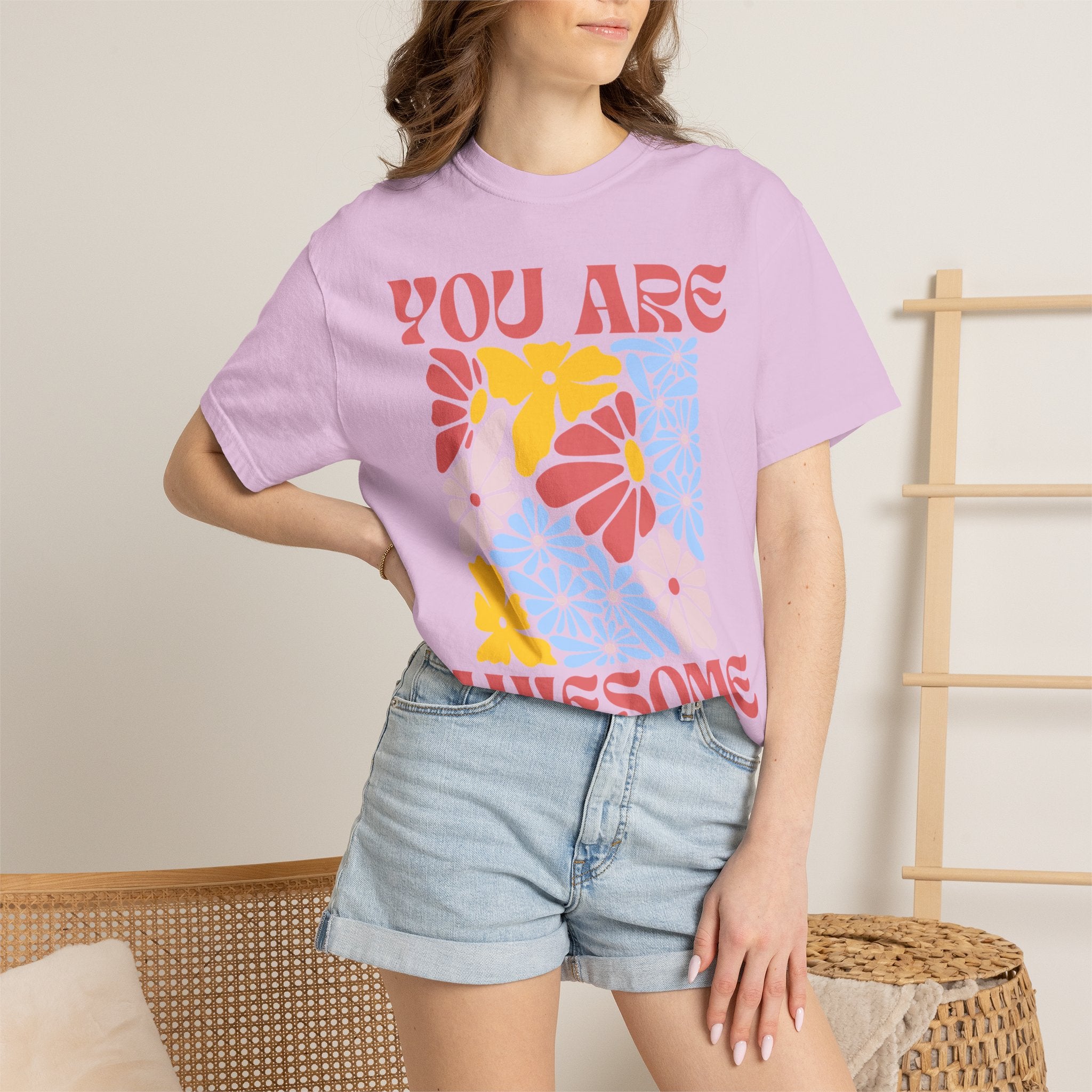You Are Awesome Floral T-Shirt — Positive Vintage Flower Graphic Tee